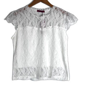 Red Leaf NWT White Lace Top Cap Sleeve Scoop Neck Semi Sheer Size Large